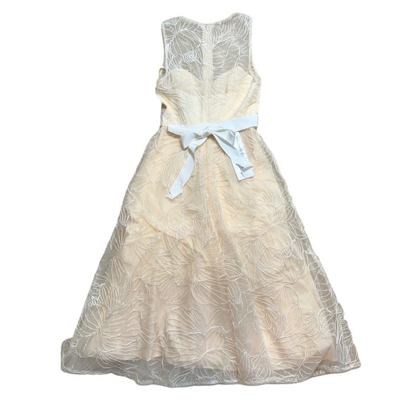 BCBGMAXAZRIA Ivory Cream Metallic Floral Embroidered Midi Dress Women’s US 0 - Picture 8 of 9